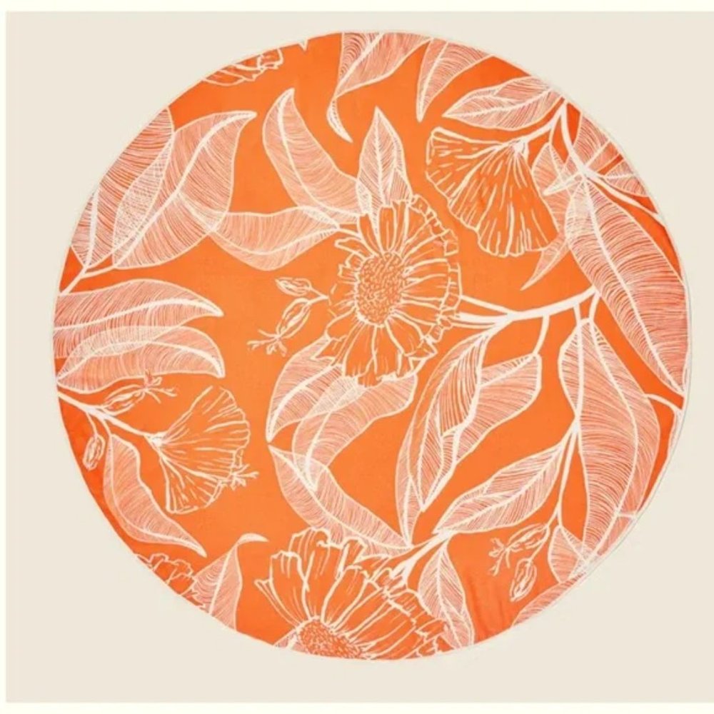 Summer & Rose Orange Flowers  Round Circle  Beach Surf Yoga Towel